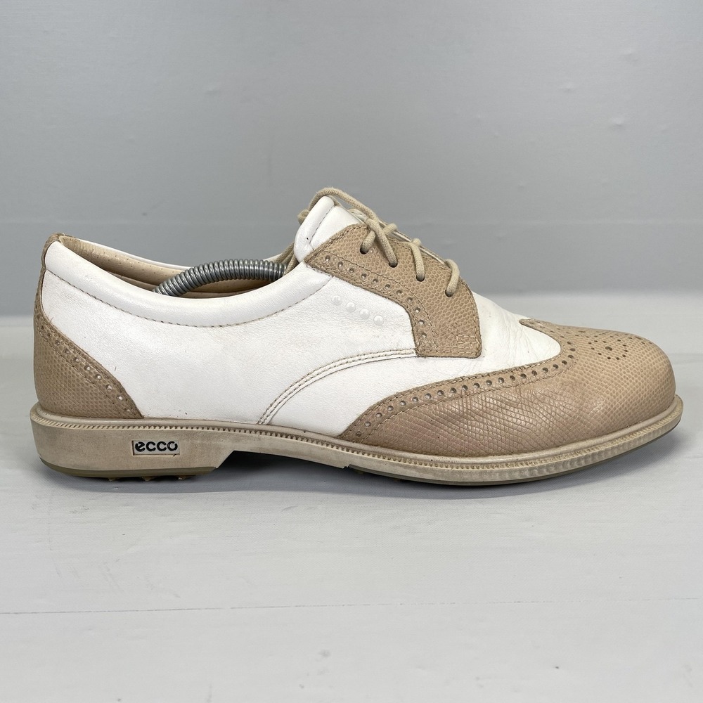 ECCO Hydromax Spikeless Golf Shoes Womens Size 40 US 9 Tan White Leather Wingtip